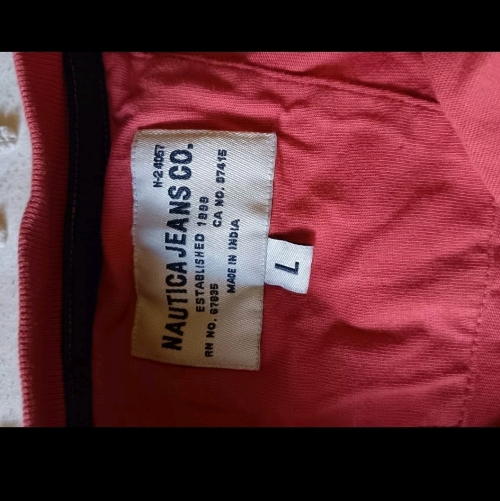 Size Large Nautica Henley 2 Button Shirt Orange - Picture 5 of 6